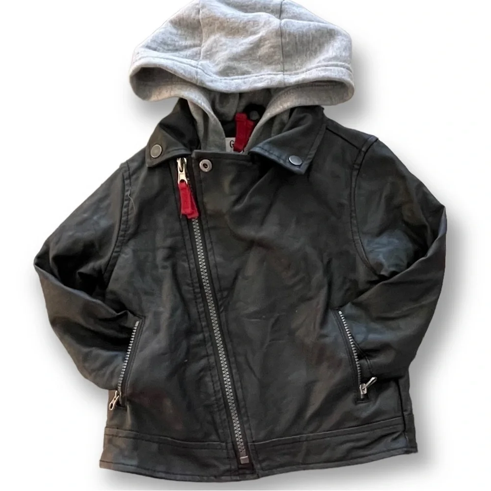 Oshkosh Faux Leather Motorcycle Jacket Gray Hoodie Lining Size 18M